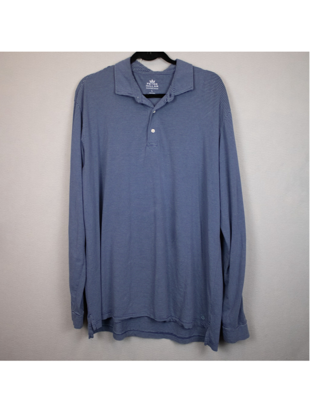 Peter Millar Mountainside Collection blue stripe long sleeve polo shirt-L